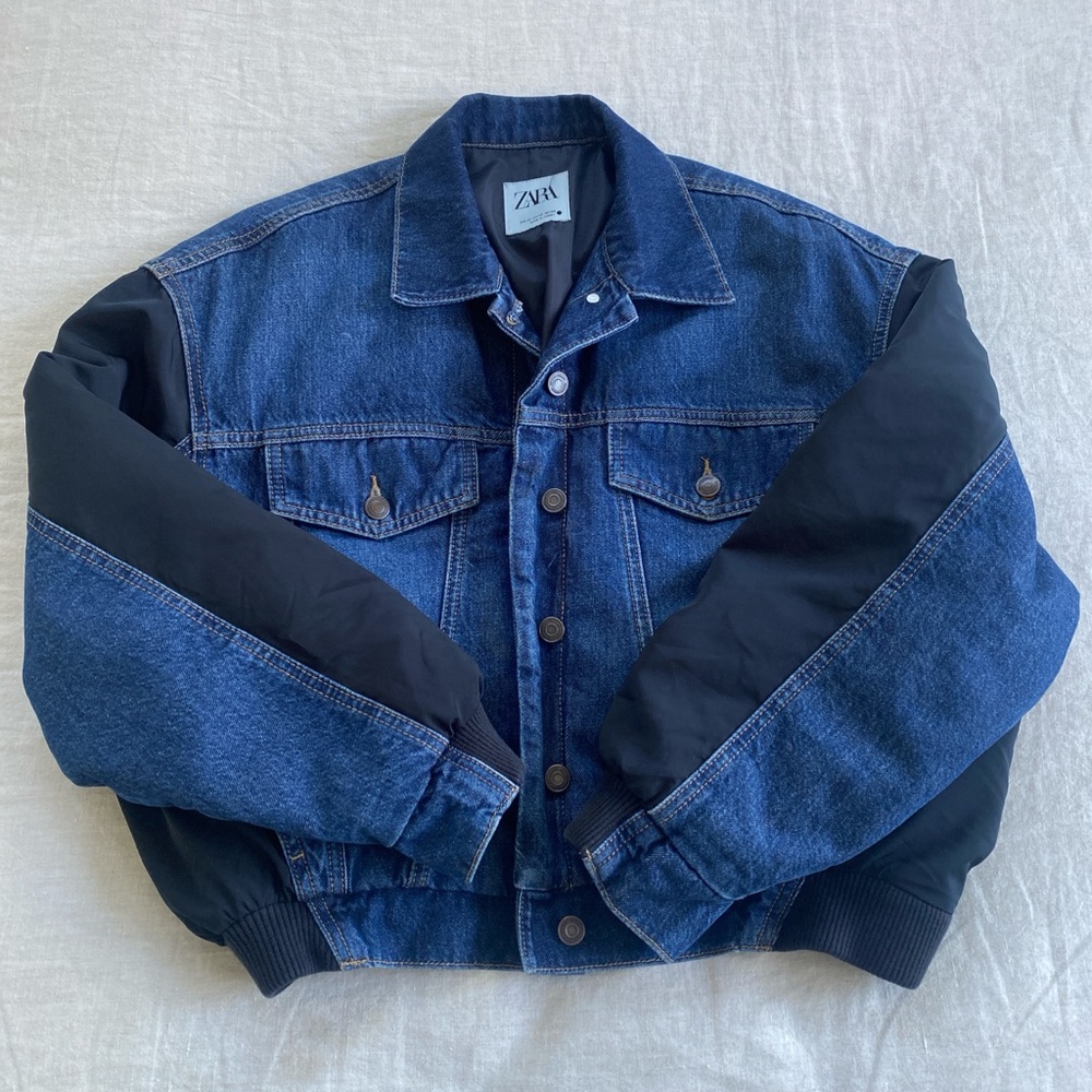 zara two toned denim bomber jacket xs